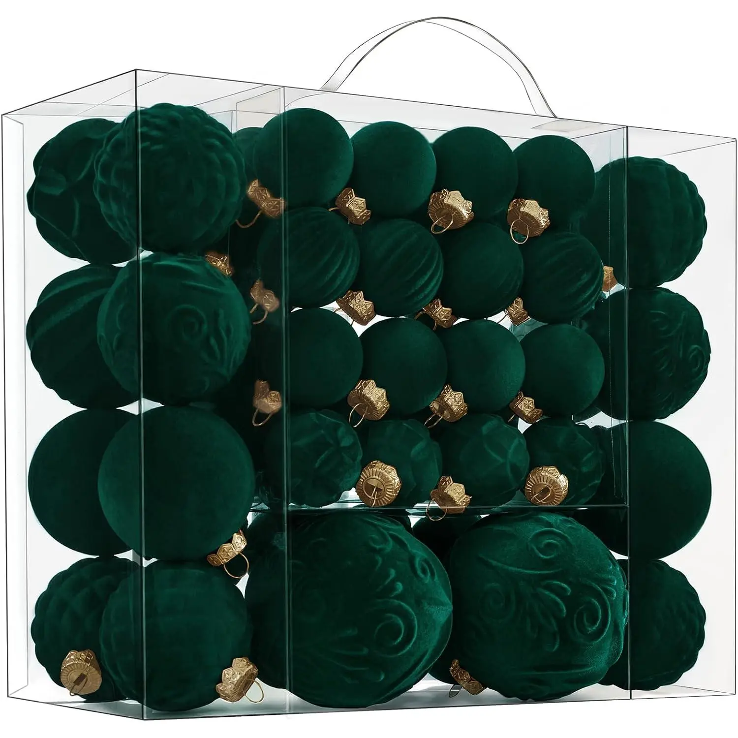 Christmas Ball Ornaments - 46 count Flocked Christmas Tree Decorations Set  Shatterproof  Ornaments with Loop for Xmas Holiday  Decor, 3 Sizes (Dark Green)