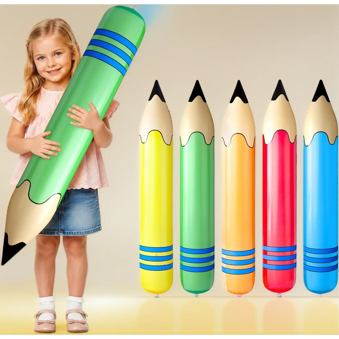 27-Inch 5-Color Inflatable Pencil Balloon, Back to School Room Decoration, Hanging Prop for DIY Party Supplies (Toys & Hobbies)