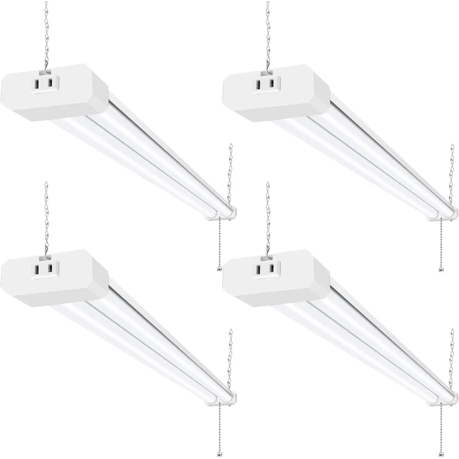 4 Pack 4FT Linkable LED Shop Light for Garage, 6500lm, 4FT 60W Utility Light Fixture, 5000K  LED Workbench Light with Plug,  or Surface Mount, White - ETL