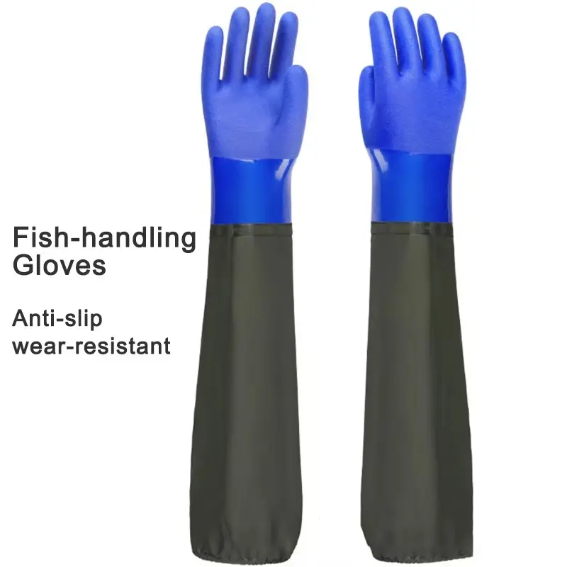 Extended Waterproof Rubber Fish-Catching Gloves, Added Padding, Wear-Resistant, Ideal for Fishing and Digging Lotus Roots