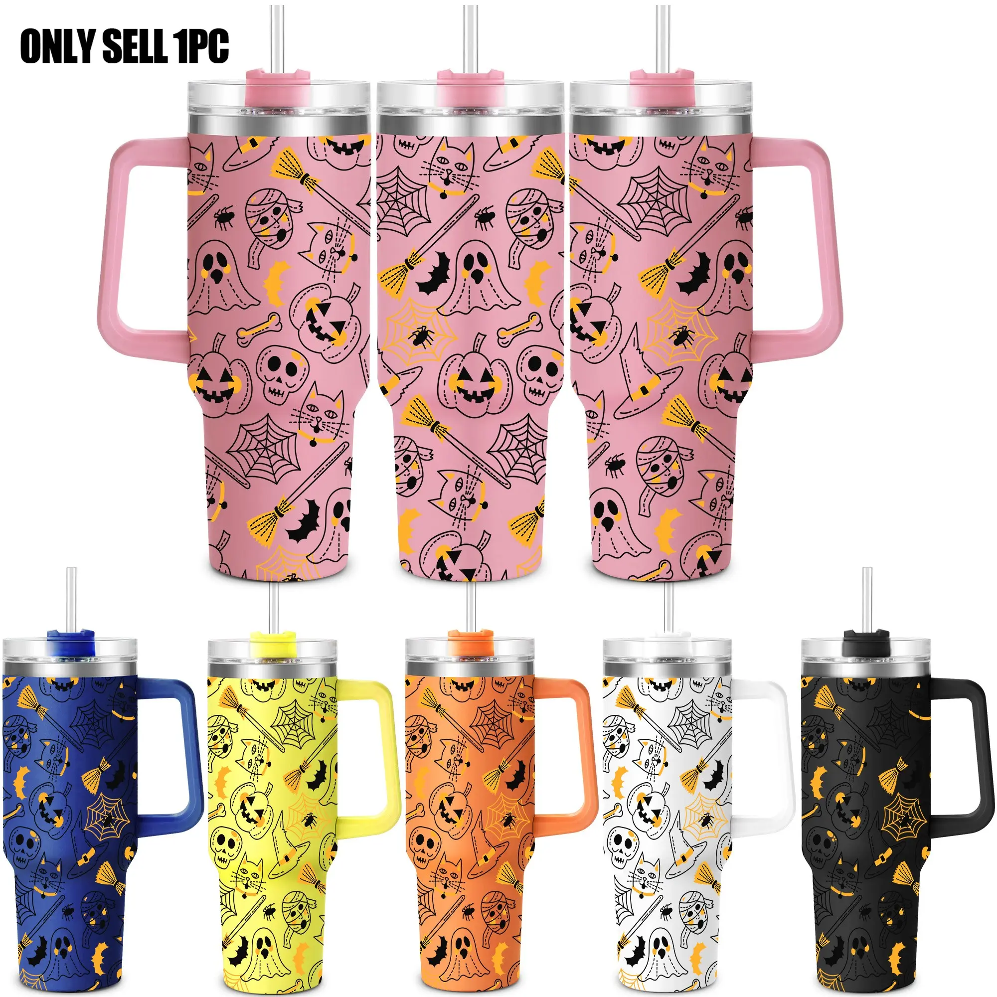 Halloween Themed Stainless Steel Tumbler, 1 Count 40oz Vacuum Insulated Portable Travel Mug, Drinking Cup for Home Office School Outdoor Camping, Drinkware, Vacuum Insulated Cups