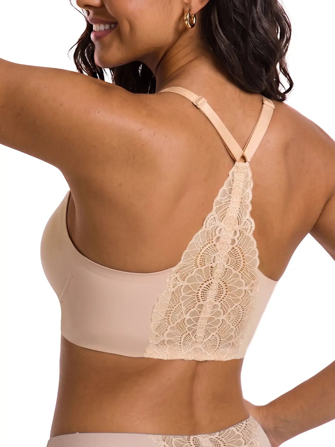 Lace Racerback Bralette Underwear for Women, Wireless Jelly Bra with No Underwire, Seamless Comfort, Slim Adjustable Straps for Open Back Tops, Racerback Tanks and Fitted Tops