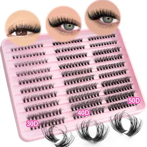 Mixed Cluster Eyelashes 300 Clusters Bulk Pack, 30D 40D 50D Individual Section Lashes, European Voluminous Self-Stick Eye Makeup Lashes