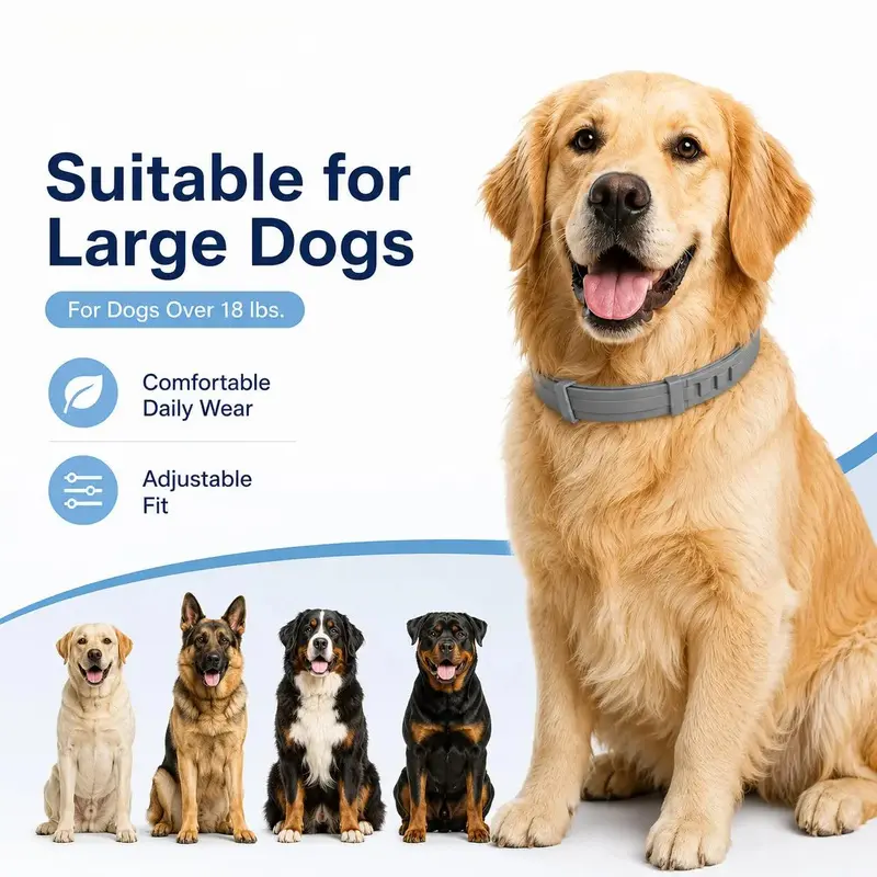 Adjustable pet collar, fresh scent, comfortable and lightweight, suitable for large dogs, small dogs and cats weighing over 18 pounds, suitable for daily walks and outdoor activities.