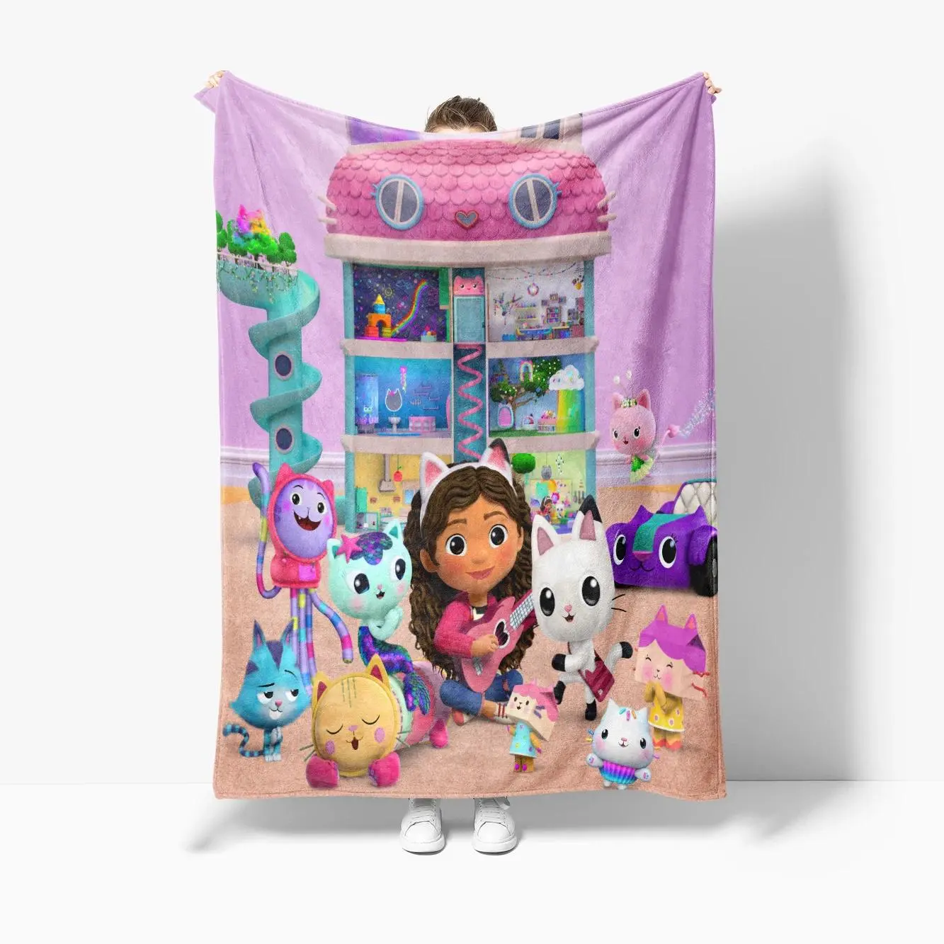 Gabby Dollhouse Cartoon Flannel Blanket Soft Warm Throw Blanket for Bedroom Sofa Bed Travel Gift
