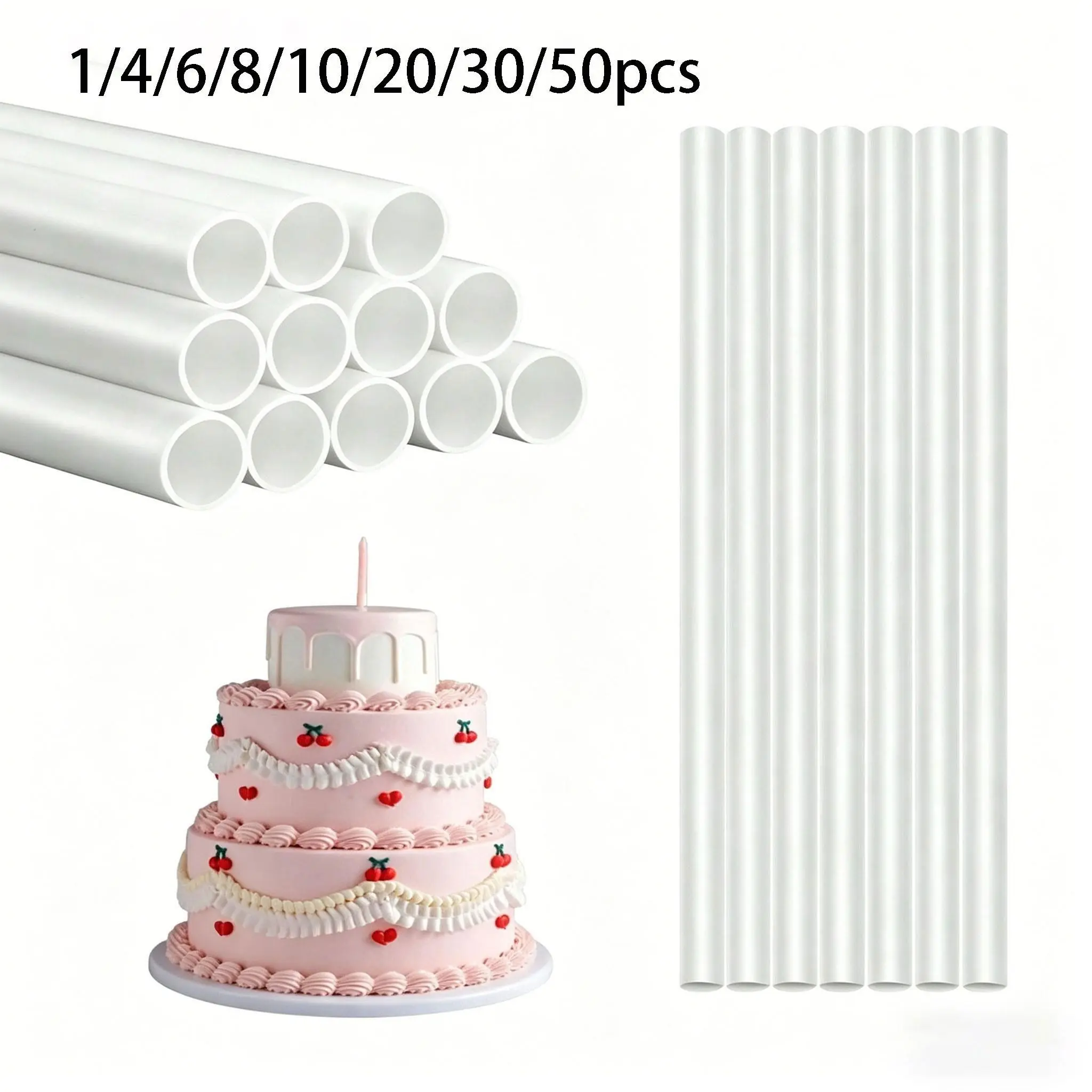 Plastic Cake Dowel Rods for Tiered Cakes, Food-Grade PP Material, Ideal for Weddings & DIY Baking, Available in Various Quantities