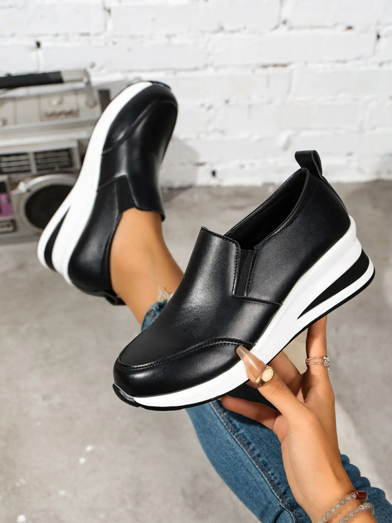 Lazy Person's Slip-On Wedge Shoes, Simple PU Upper, Thick Sole for Height Boost, Comfortable Walking, and, Everyday Wear