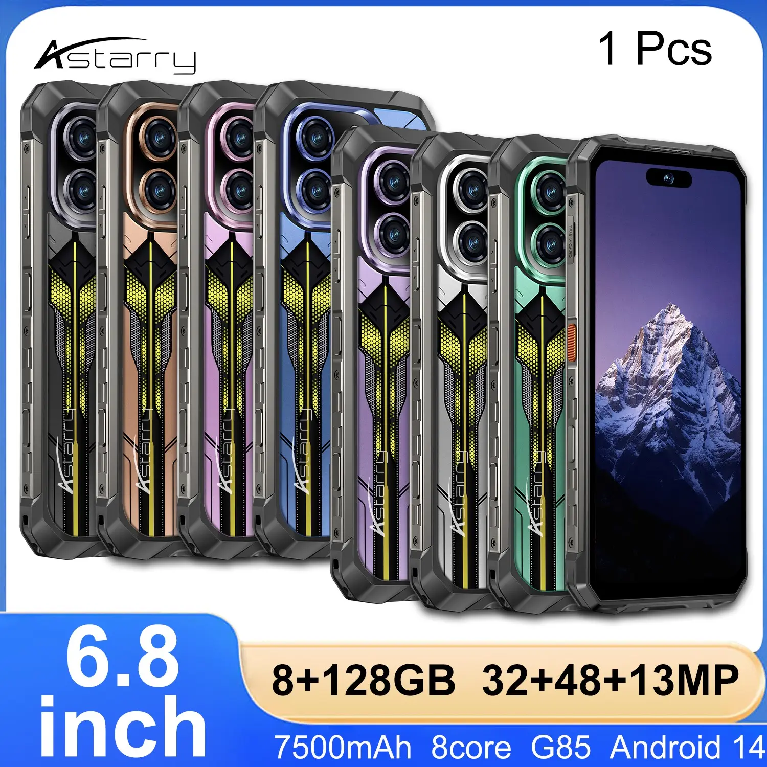 Titan X Waterproof Phone, 7500mah Battery, 8GB+128GB Storage, Triple Camera, Android 14, Dual Sim, Shockproof