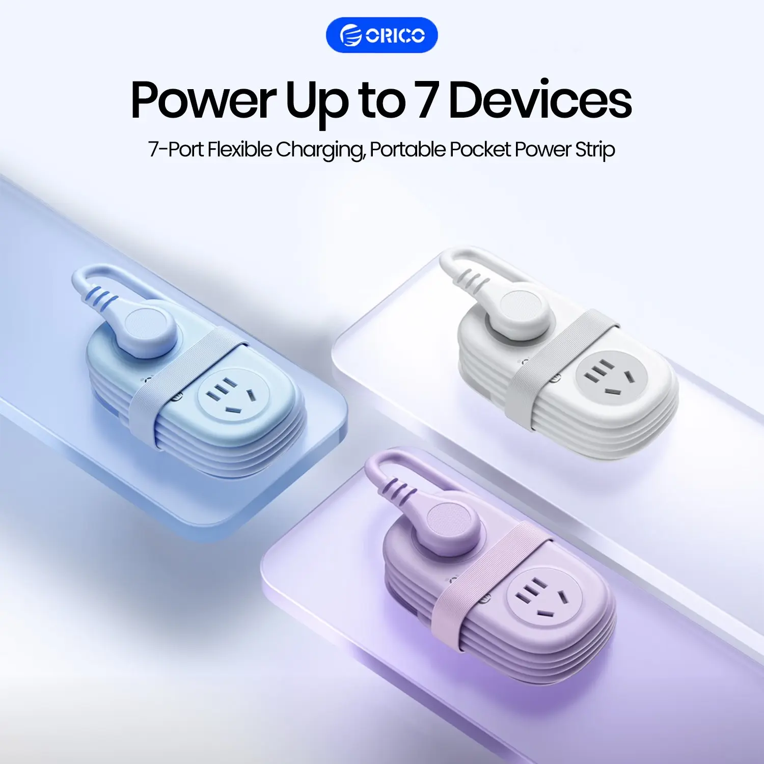 7-In-1 Portable Power Board with USB, Orico Travel Charger Outlet, 4 Ac Sockets, 3 USB Ports, 1.25m Coiled Wire, Ideal for Travel, Home, Dormitory