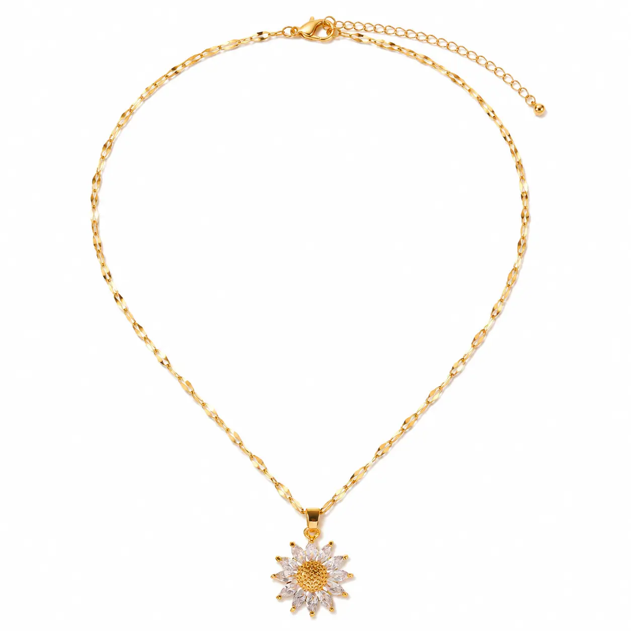 Women's Dainty Steel Daisy Flower Necklace - Gold Crystal Pendant, Simple Everyday Costume Jewelry Gift