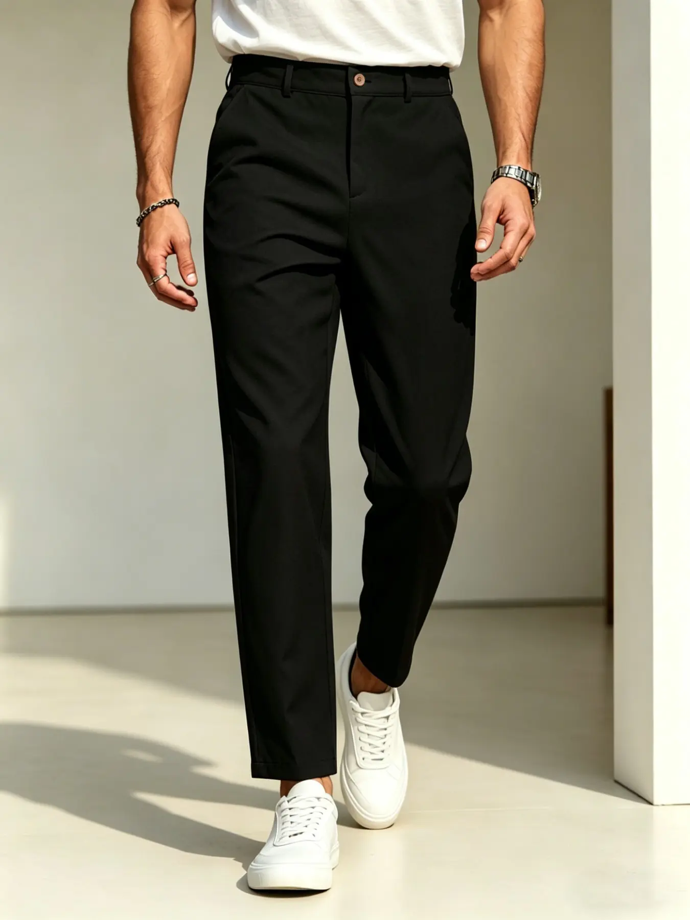Men's Formal Long Pants, Casual Suit Pants, Plain Color Leisure Pants, Essential for Daily Work and Travel, Ankle Length, Natural Waist, Formal Wear