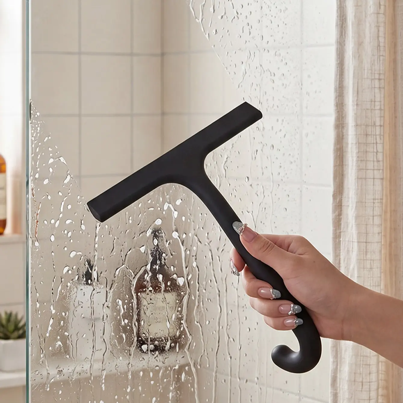 Soft Silicone Glass Scraper, Scratch-Free Shower Mirror Window Cleaner, Universal Water Remover, Hanging Storage, Easy to Use