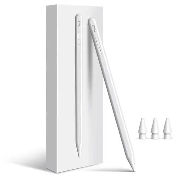 White USB-C Magnetic Tablet Stylus Pen - Smooth 1.5mm Ultra Fine Tip, 10 Mins Fast Charge, Palm Rejection, Tilt Sensitivity, for Drawing & Note Taking, Compatible with All iPad Models, Portable Computer Accessories Easy Storage