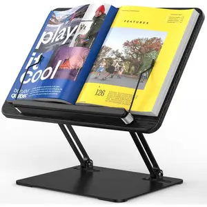 BS01 Adjustable Ergonomic Book Stand for Reading with Elastic Page Clips, Multi-functional Book Holder for Music Scores, Recipe, Compatible with Tablet Laptop, Black
