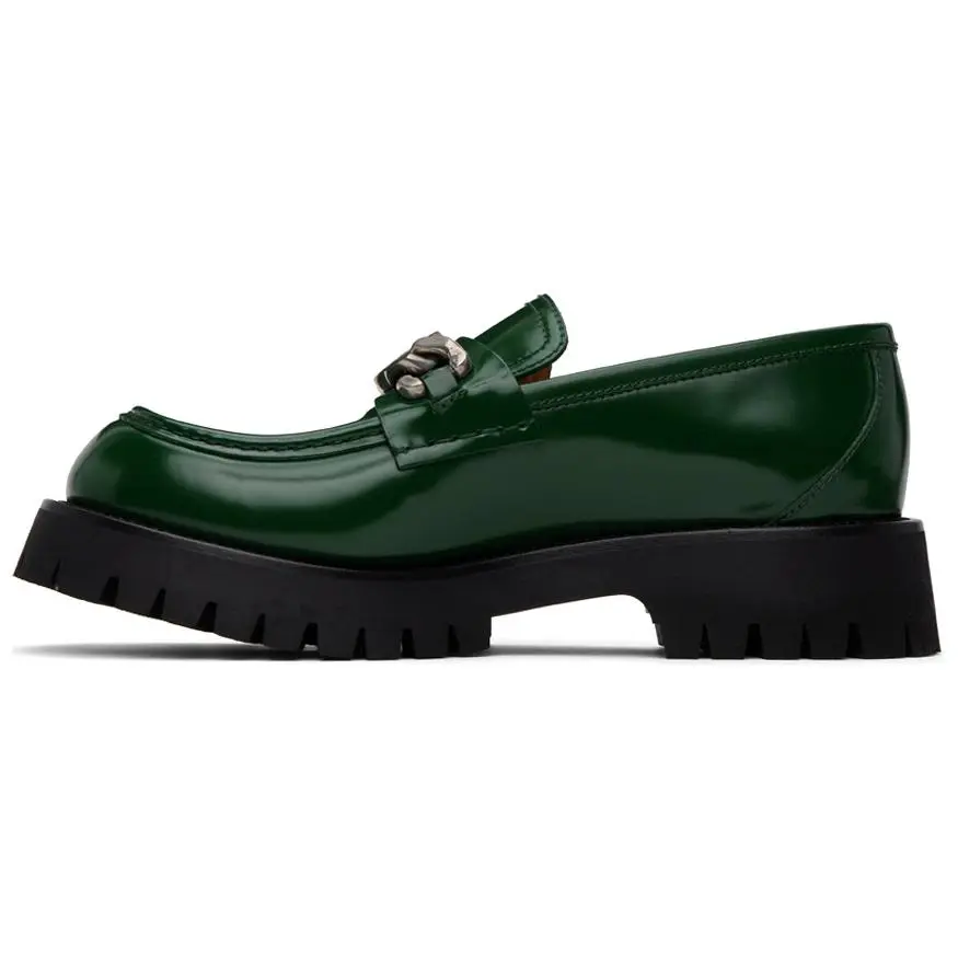 Men's Gucci Interlocking Leather Flat Loafers - Round Toe, Slip-On Design, Green & Black Trending Footwear, House White Official Shoes with Rubber & Cotton Accents, Maison Mihara Verifiable Credentials & Global Authentication