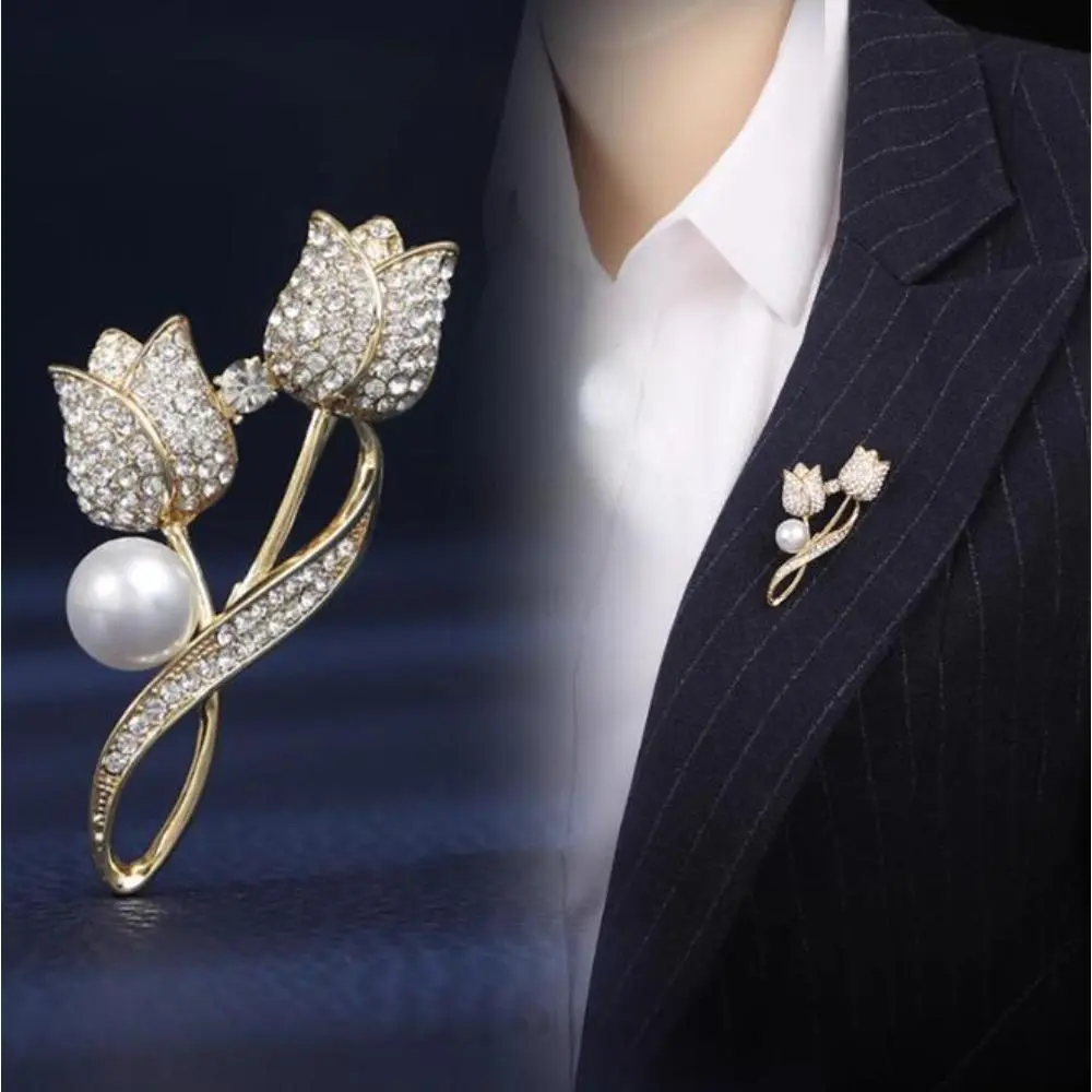 2pcs Luxury Faux Pearl Rhinestone Flower Brooch 5.7×2.95cm, Unisex Decor Lapel Pin, Elegant Clothing Jewelry for Party Daily Outfit, Thoughtful Mother’s Day Present, Floral, Synthetic, Alloy Base, Luxury Look, Brooch On A Tshirt, 5.7Cm × 2.95Cm