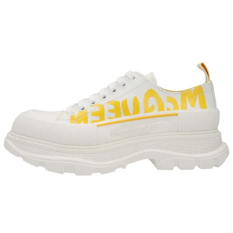 Alexander McQueen Tread Slick Leather Lace-Up Low-Top Men's Casual Trainer - White Footwear, Maison Mihara Verifiable with Credentials, Global Authentication Eligible Sports Shoes