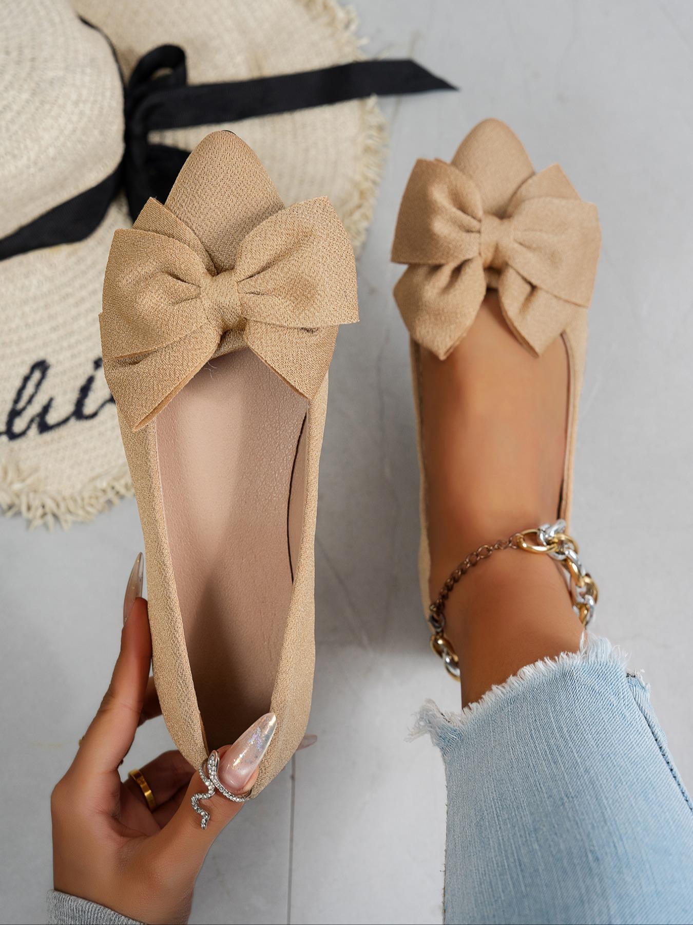 Women's Cute Bowknot Design Flat Shoes, Casual Comfortable Fabric Slip on Shoes for Daily Wear, All Match Barefoot Shoes for Women & Girls, Slip on Flats, Ballerina Flats Shoes, Fashion Flat Shoes