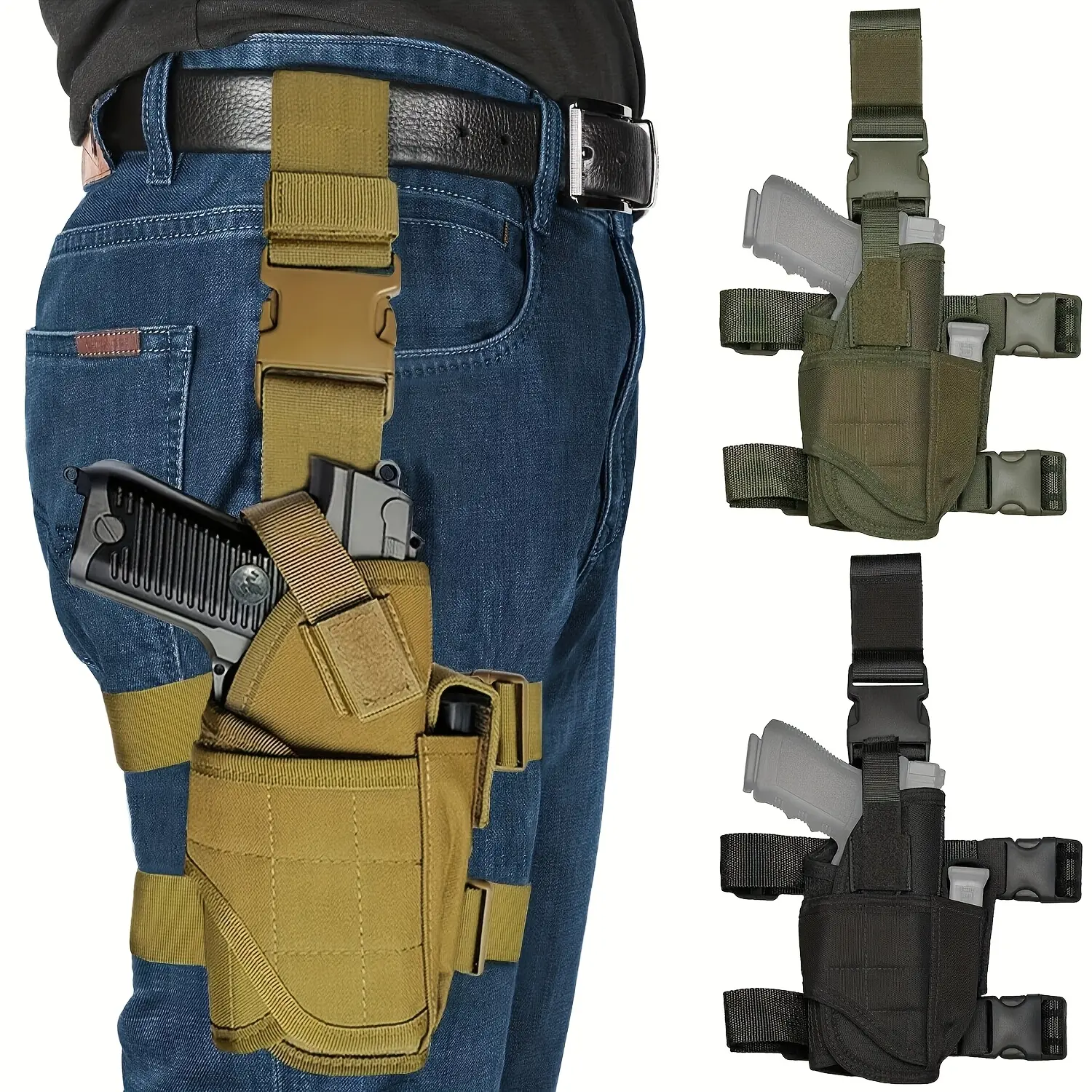 Tactical Drop Leg Gun Holster, Right-Handed Adjustable Rig for Hunting with Magazine Pouch - Universal Fit for Most Handguns, Outdoor Gear