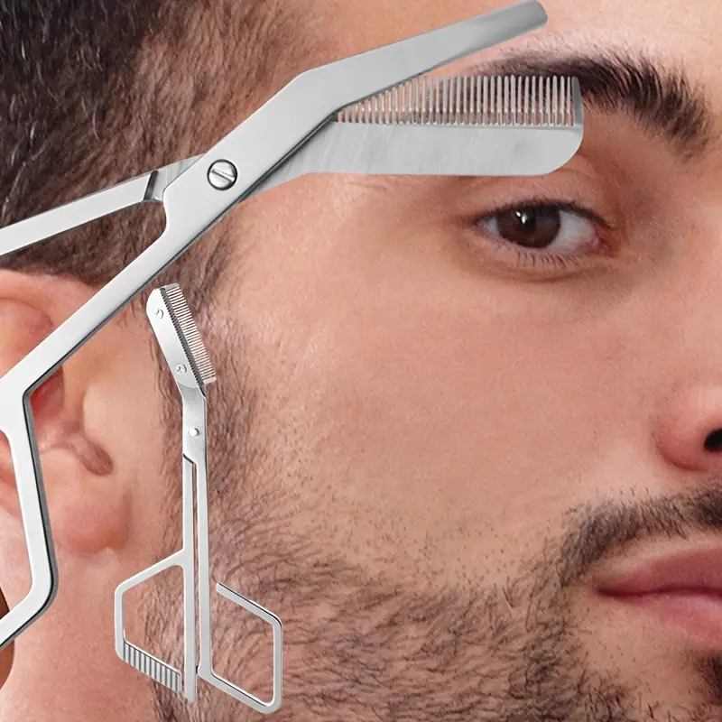 All-in-One Stainless Steel Eyebrow Scissors - Precise Trimming Without Jamming, Unisex Eyebrow, Sideburn, and Beard Scissors. Effortlessly Create Perfect Brows for Beginners. Portable Haircare Makeup Tool, Essential for Teens. Multi-Functional Precision