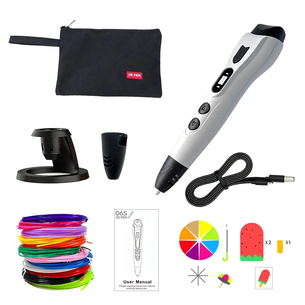 3D Printing Pen Set with Temperature Visualization, Speed Adjustment, 12 Colors, Creative Drawing, 3D Modeling Tool, Includes Stand and Storage Bag