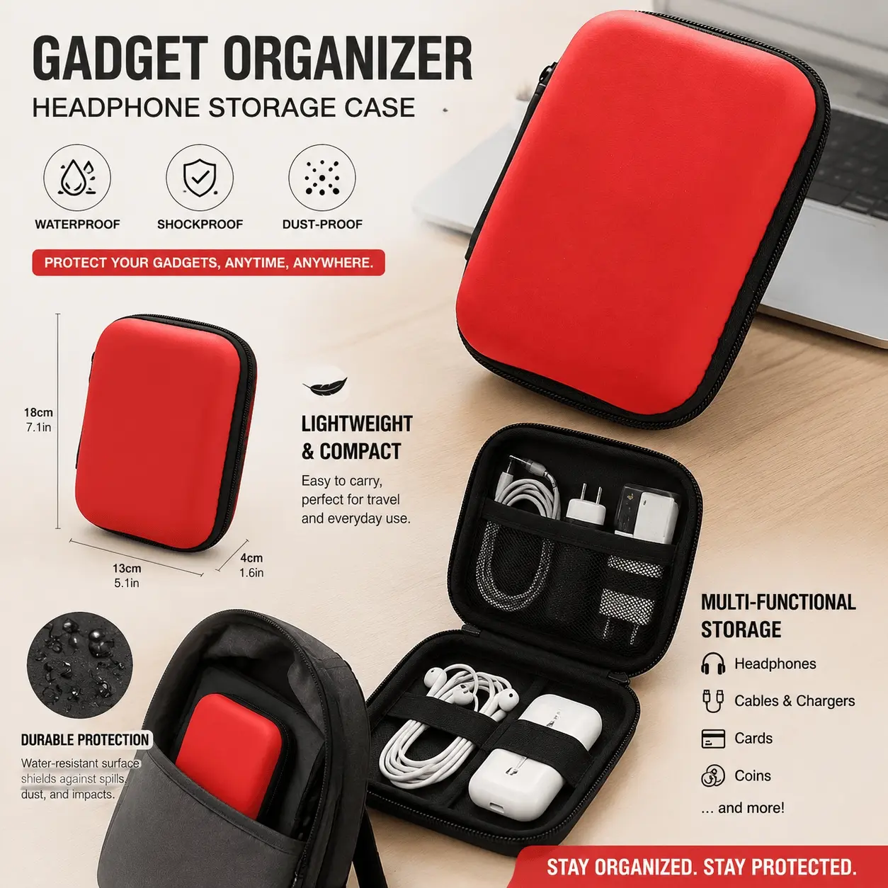 EVA Hard Case for Headphones: Audio Accessory, Shockproof Waterproof Dustproof Travel Storage Bag, Anti-Slip Anti-Scratch Moisture-Resistant Design with Cable Management, Compact Organizer for Home Car Use