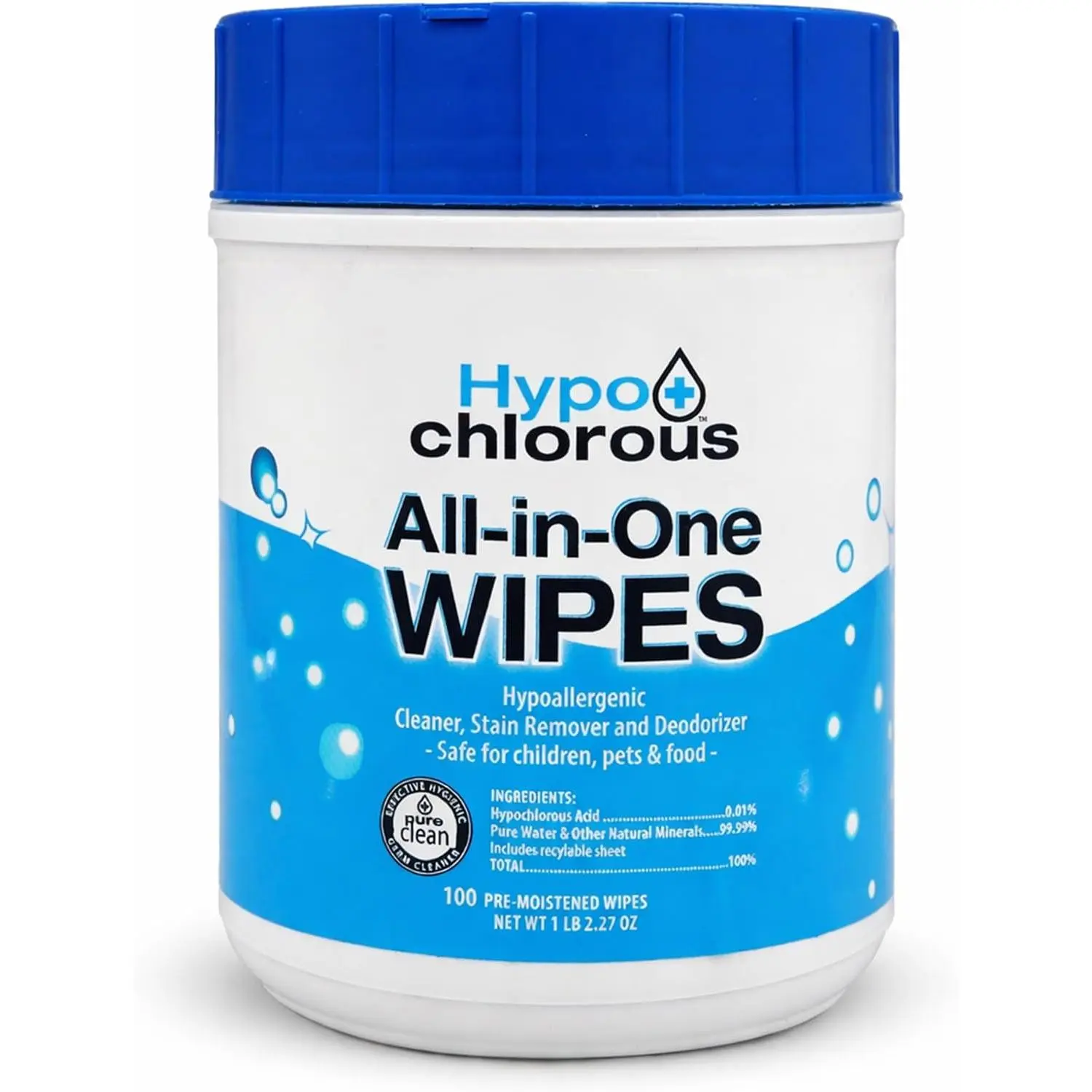 Hypochlorous Acid Wipes – 100 Count Non-Toxic Cleaner for Skin, Baby, Pet, Home & Gym – Bleach-Free