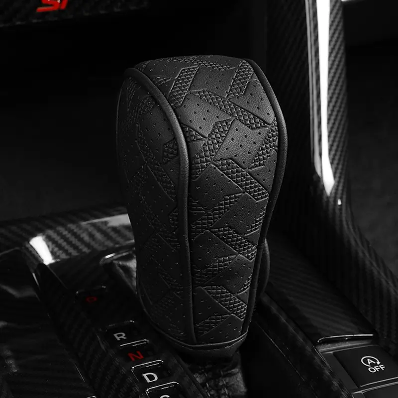 Car Gear Shift Handle Cover, Shift Lever Cover, Leather Decorative Protector, Sweat-Resistant Handle Cover, Suitable for All Car Models