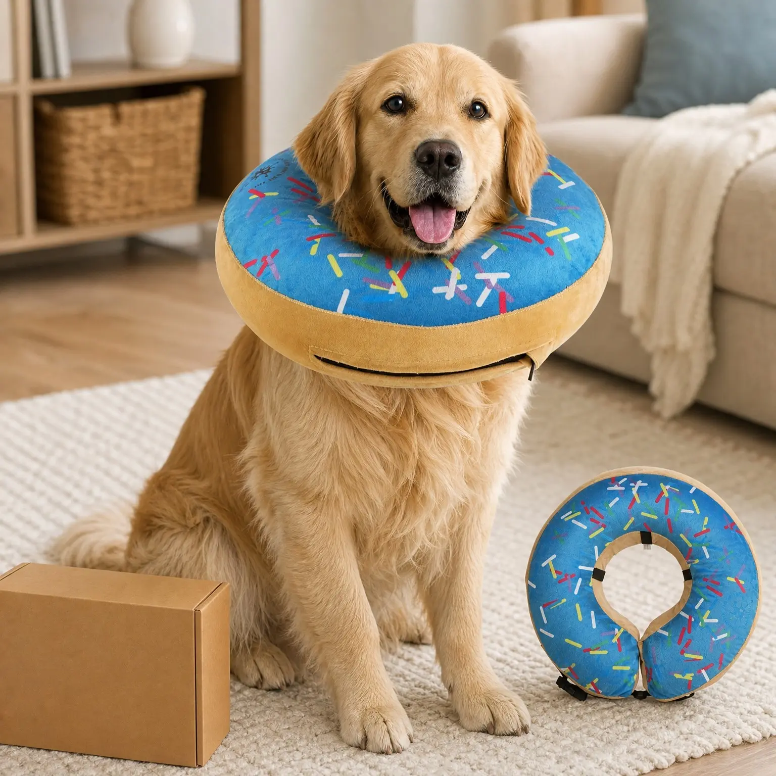 Inflatable Dog Donut Collar for Large Dogs - Comfortable Alternative to Plastic Cone & Soft Recovery Collar After Surgery, BlueGift