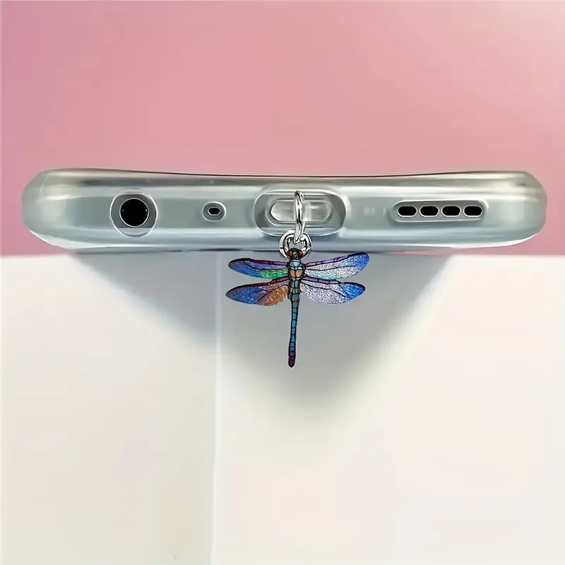Dragonfly Phone Dust Plug, Cute Crystal-Style Acrylic Charm for iPhone & Android Smartphones, Anti-Dust Port Protector