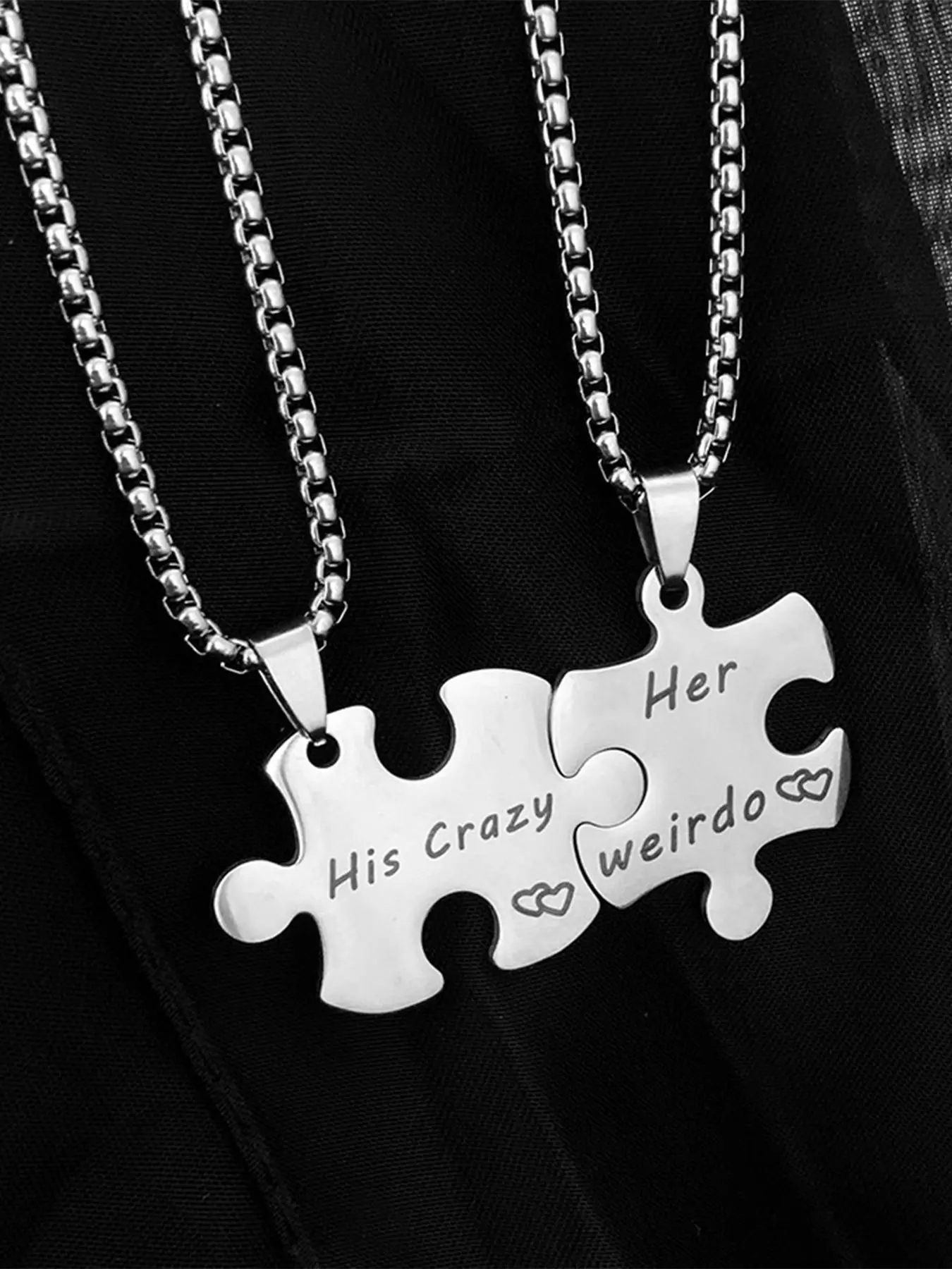 Creative Stitching Couple Pendant Necklace, Letter Design Couple Accessory for Women & Men, Trendy All-match & Exquisite Jewelry for Birthday Gift