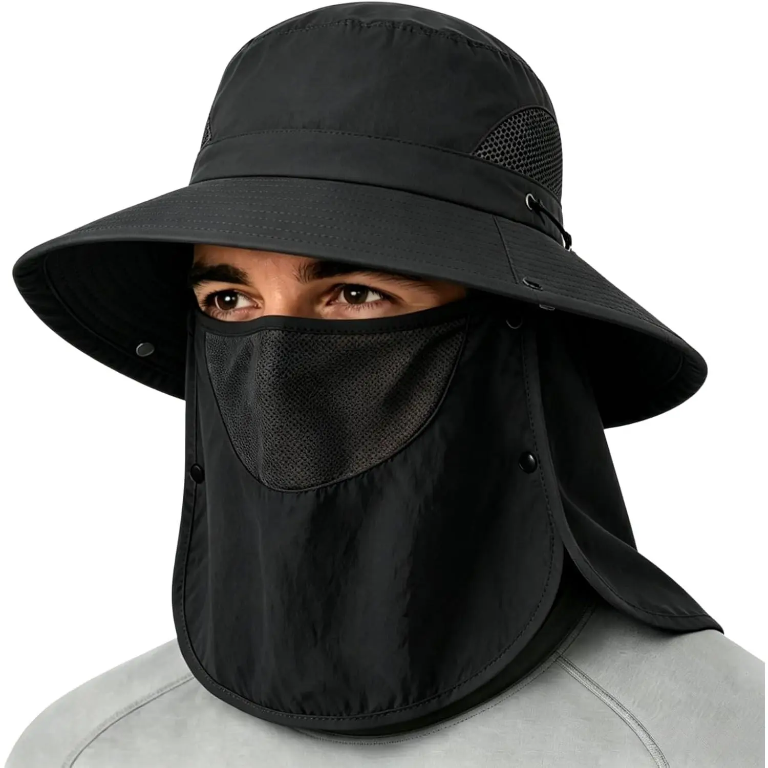 Mens Women Fishing Hat UPF 50+ UV Protective Hiking Visor Hats Outdoor Sun Hat Detachable   Flap