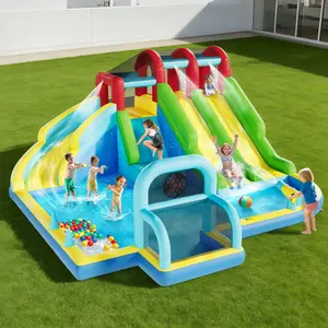 Summervibes Flash sale toy items Large Inflatable Bouncy Castle with 3 Fun Water Slides, Wear-Resistant Oxford Fabric Water Play House, Equipped with Standard Blower, Perfect Summer Outdoor Toy to Bring Endless Joy for Kids at Home Backyard