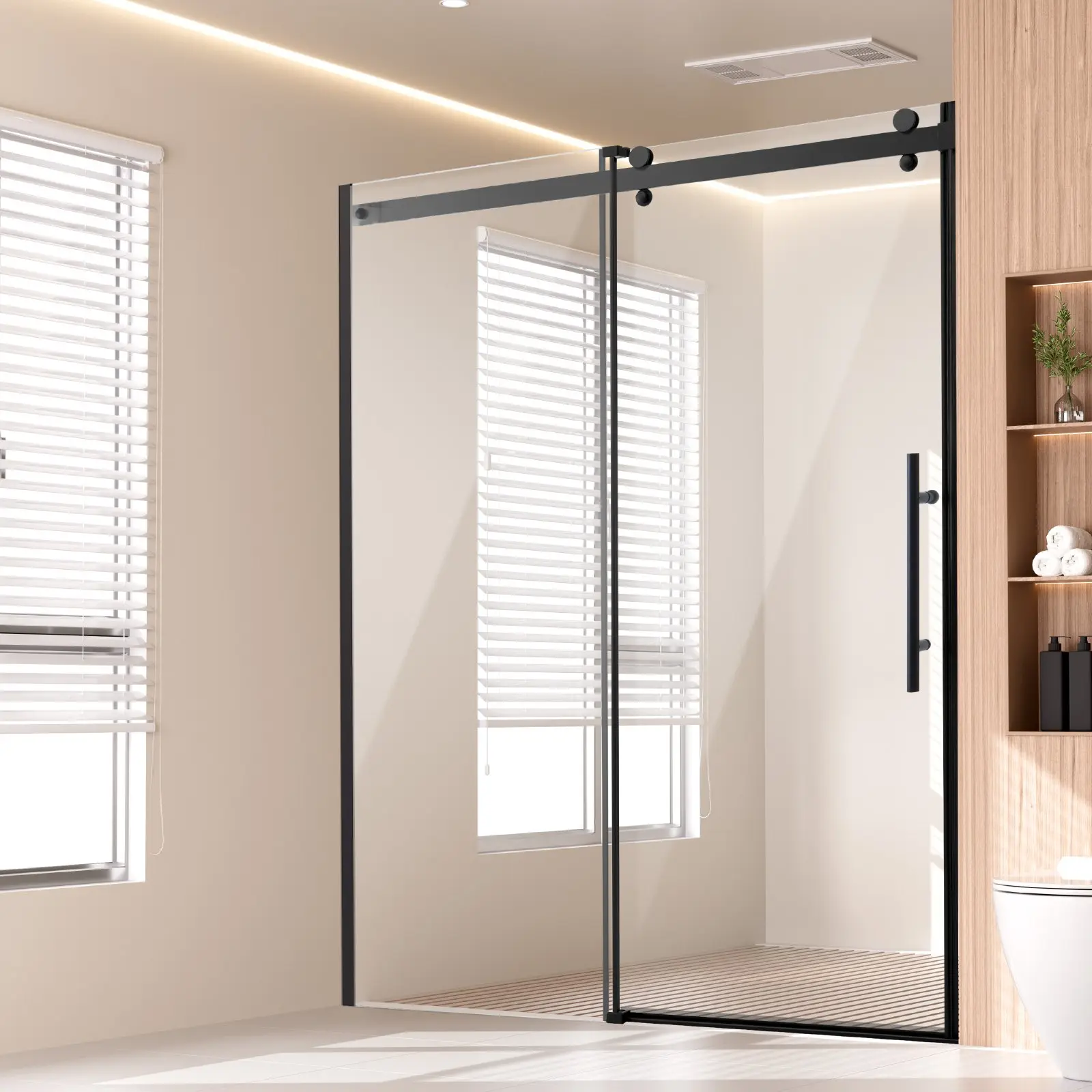 VEVOR Frameless Shower Door, 58-59 Wx 75 H in, Shower Sliding Glass Door with 5/16 in(8mm) Clear SGCC Tempered Glass, Waterproof Shatterproof Stainproof with Stainless Steel Hardware, Matte Black