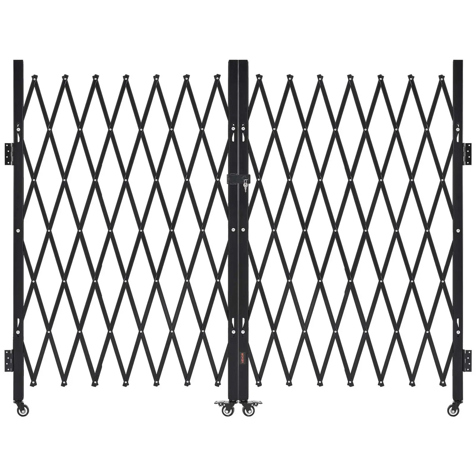 VEVOR Double Folding Security Gate, Lockable Scissor Gate with 360 Swivel Casters, Outdoor Barricade Steel Retractable Gates, for Entry Security, Garage, Warehouse Pool, 129.92x 63.19 in (Wx H)