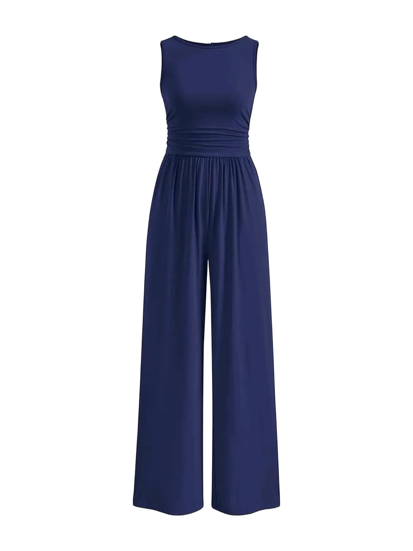 Chic Form-Fitting Waistband Lounge Romper, Crew Neck Sleeveless, High Waist Wide Leg, Breathable Fabric, Versatile Sleepwear