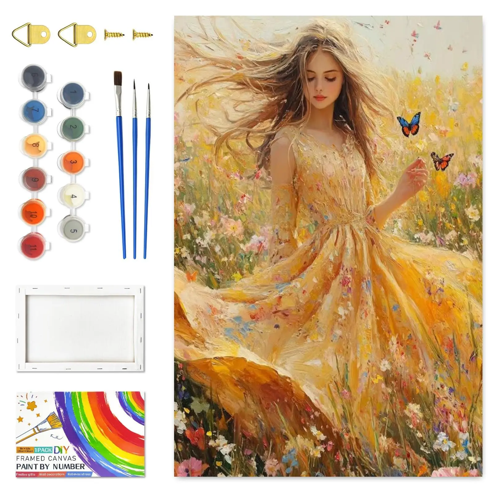 Paint by Numbers for Adults with Stretched Canvas Frame 16x20 inch 40x50cm DIY Acrylic Oil Painting Kit Romantic Aesthetic Girl Sea Landscape Wall Art Crafts Aesthetic Home Room Decor Birthday Gifts Pre-framed Paint by Number Kit