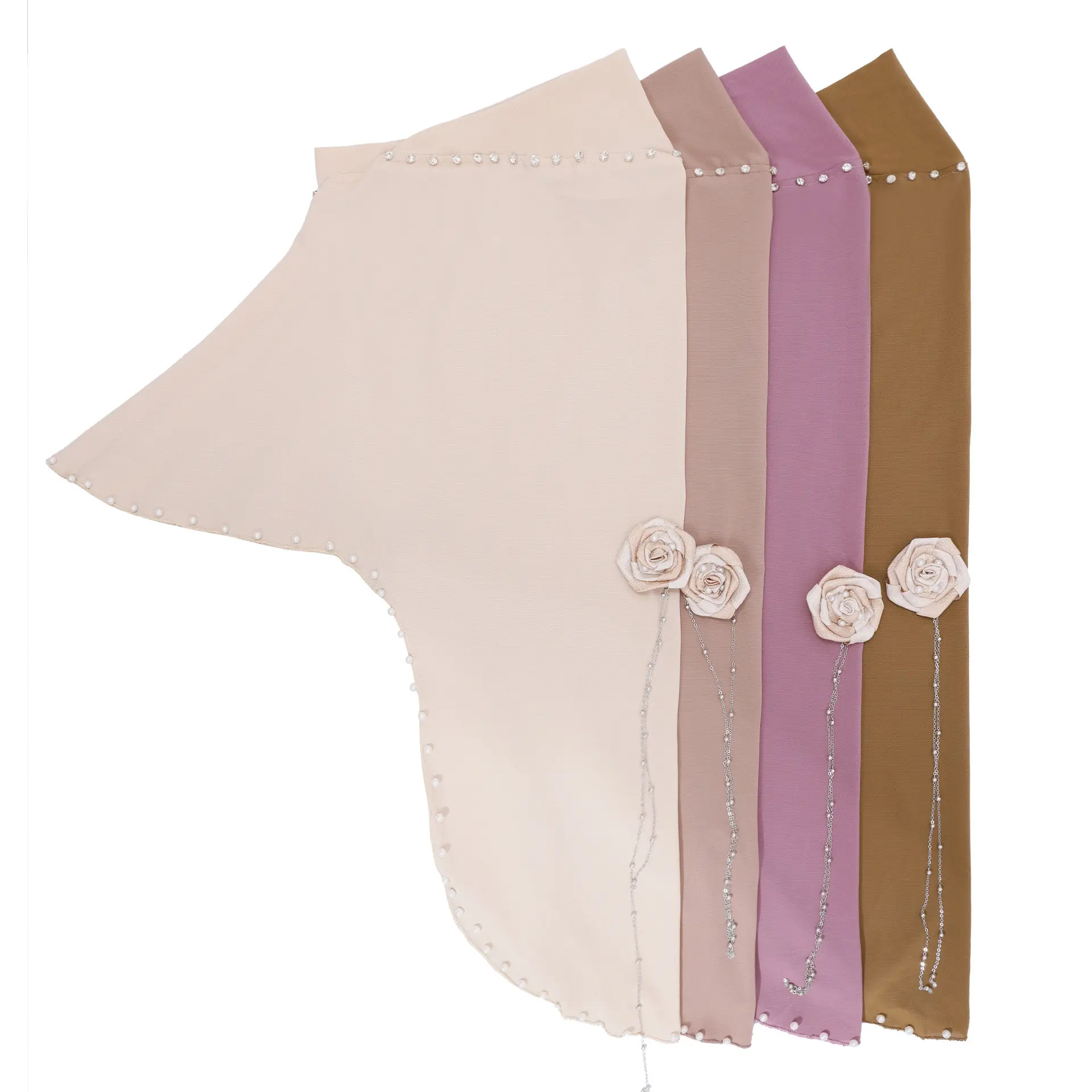 Female Soft Stretch Sports Headband - Viral Fabric Rose Flower Rhinestone Pearl Inner Hijab Cap, 1 Size Full Coverage Neck Cover Underscarf, Daily Wear Modest Church Bonnet, One Size, Church Attire