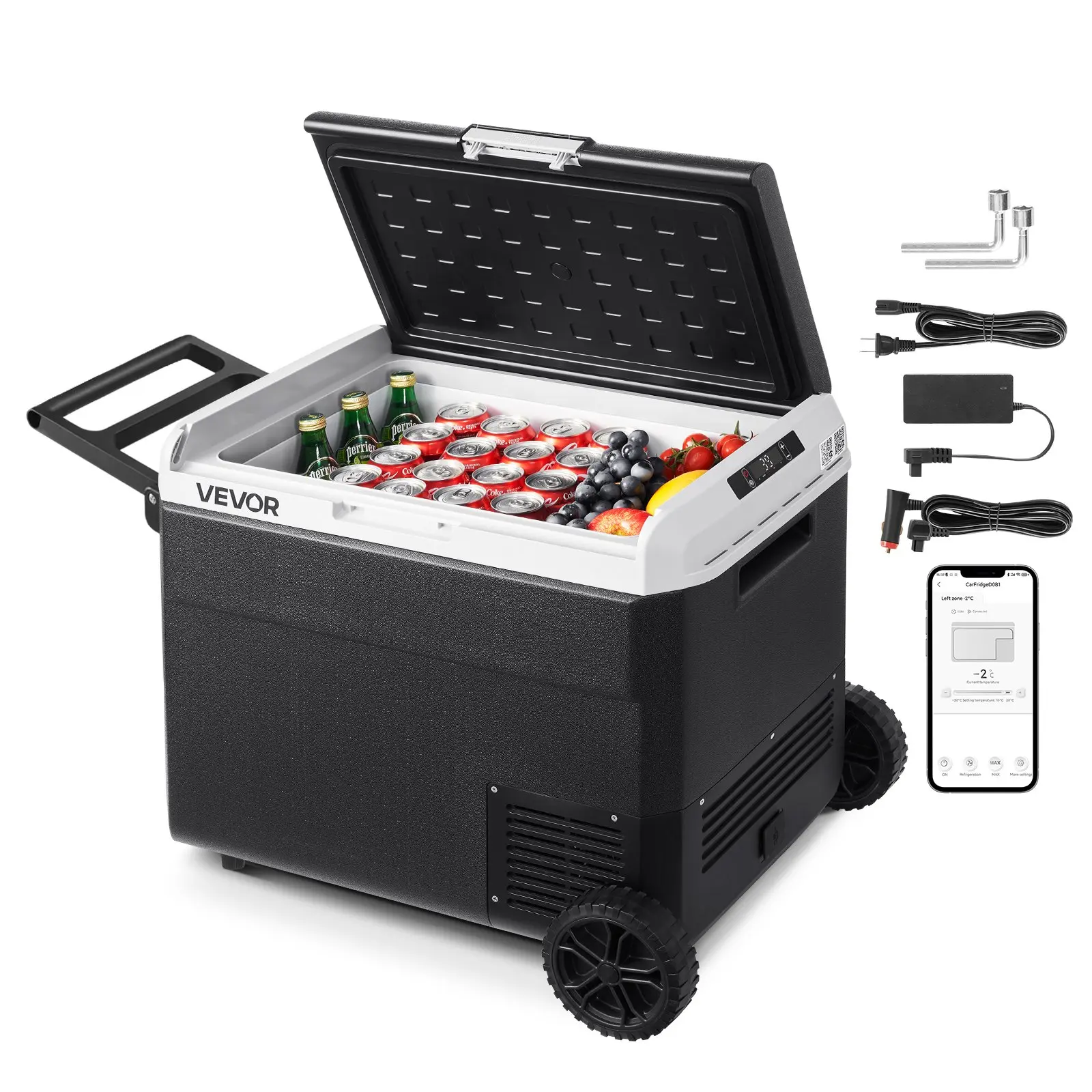 VEVOR 12 Volt Car Refrigerator, 63.4QT/60L Car Fridge, Portable Electric Cooler with Wheels and Handle, -4℉~68℉, 12/24V DC and 100- 240V AC Compressor Freezer for Outdoor, Camping, Travel, RV