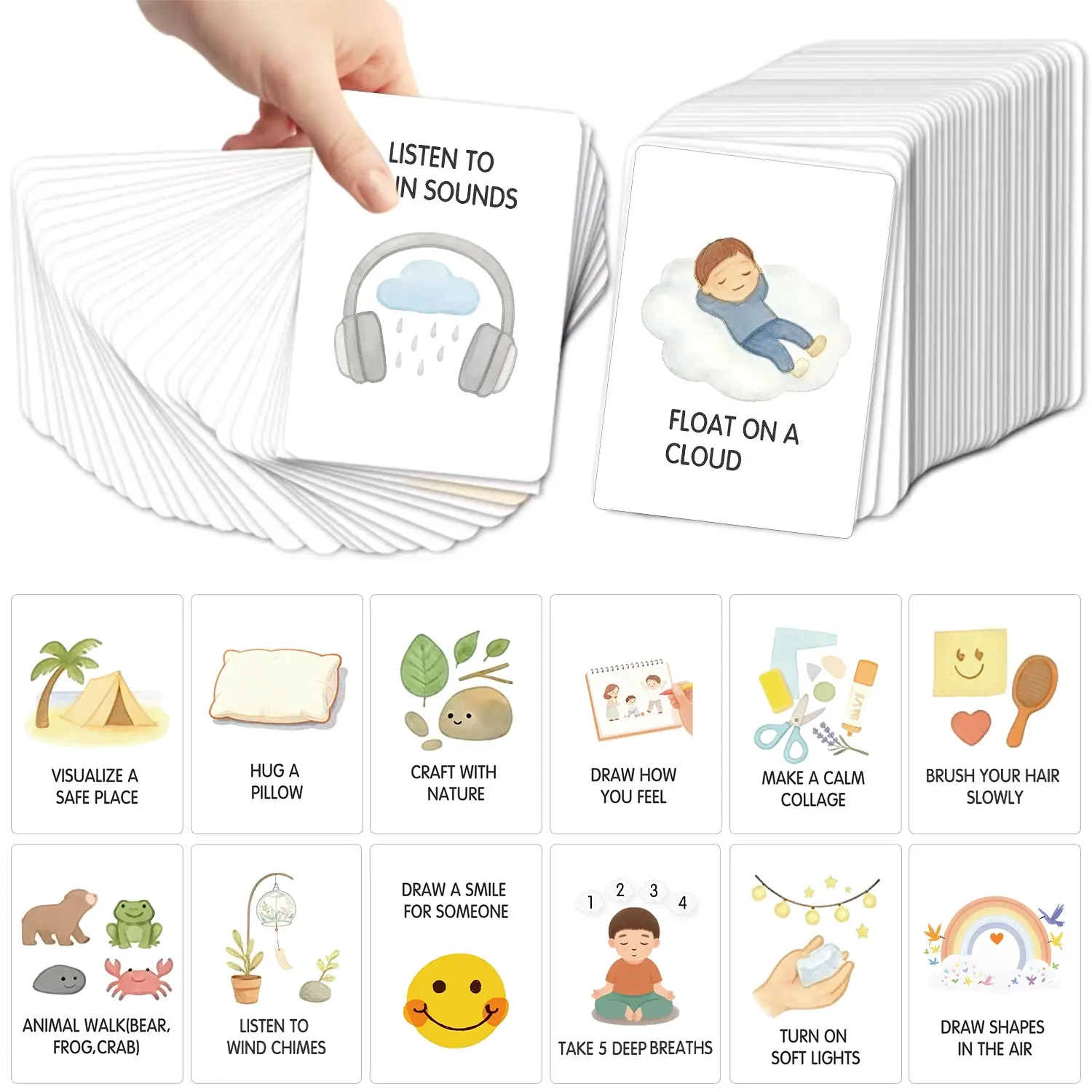 Emotion Regulation Flashcards Set, 52 Activity Cards for Mindfulness, Anxiety Relief, Self-Care, Social-Emotional Learning, Stress Reduction Tool