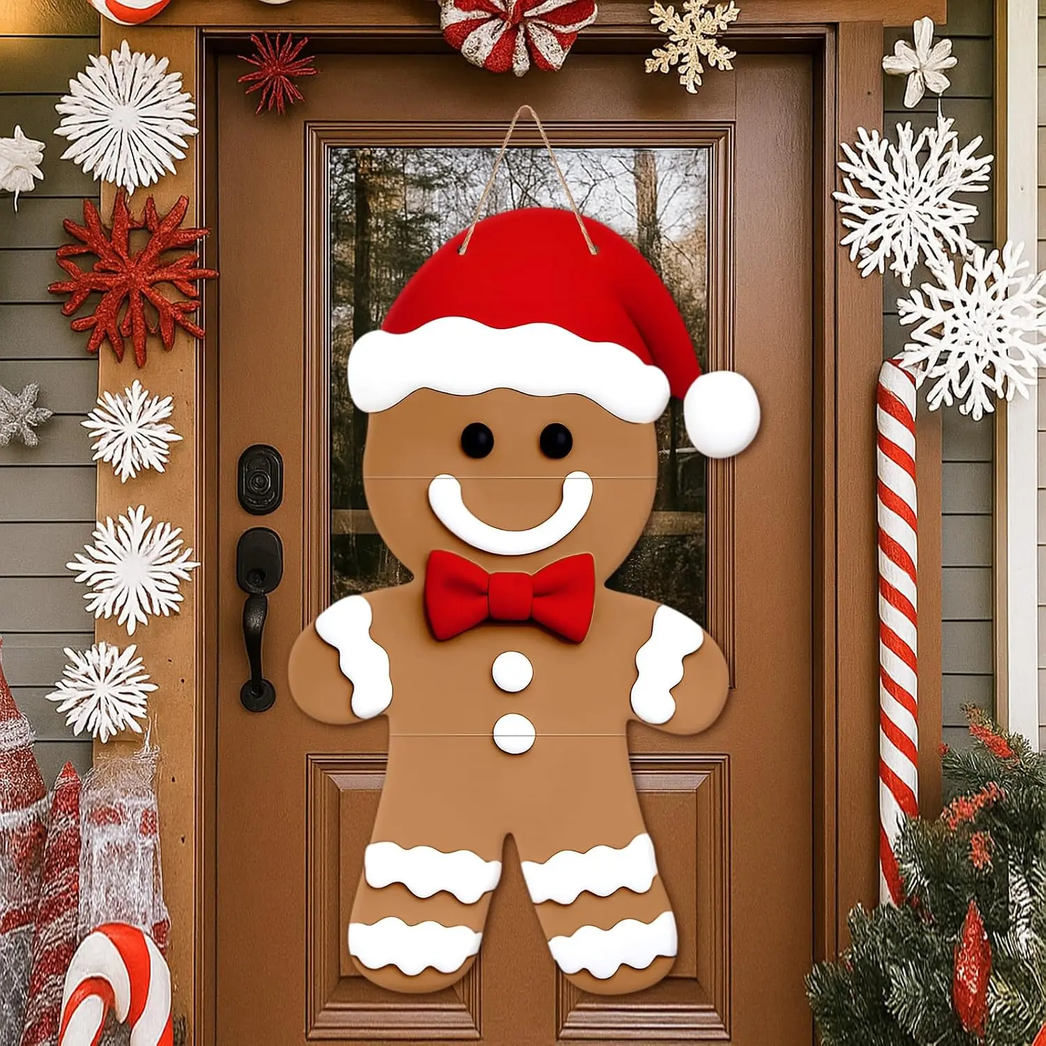 Thyle 40 Inch Large Gingerbread Door Hanger Gingerbread Signs for Wreath Rustic Welcome Sign Christmas Wall Art for Home Front Door Porch Yard Indoor Outdoor Decor