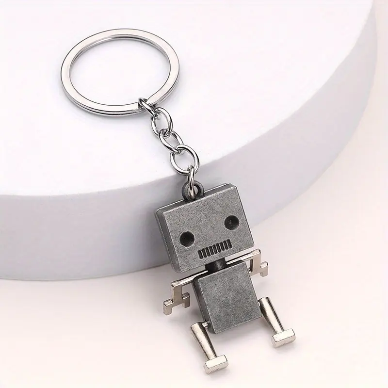 Funky Cartoon Robot Keychain for Men - Zinc Alloy Mini Pendant with Movable Limbs, Rotatable Head, Kawaii Accessories, Character Shaped, Futuristic Style, Geek, Mascot Figure Keychain, Character Shaped Keychains