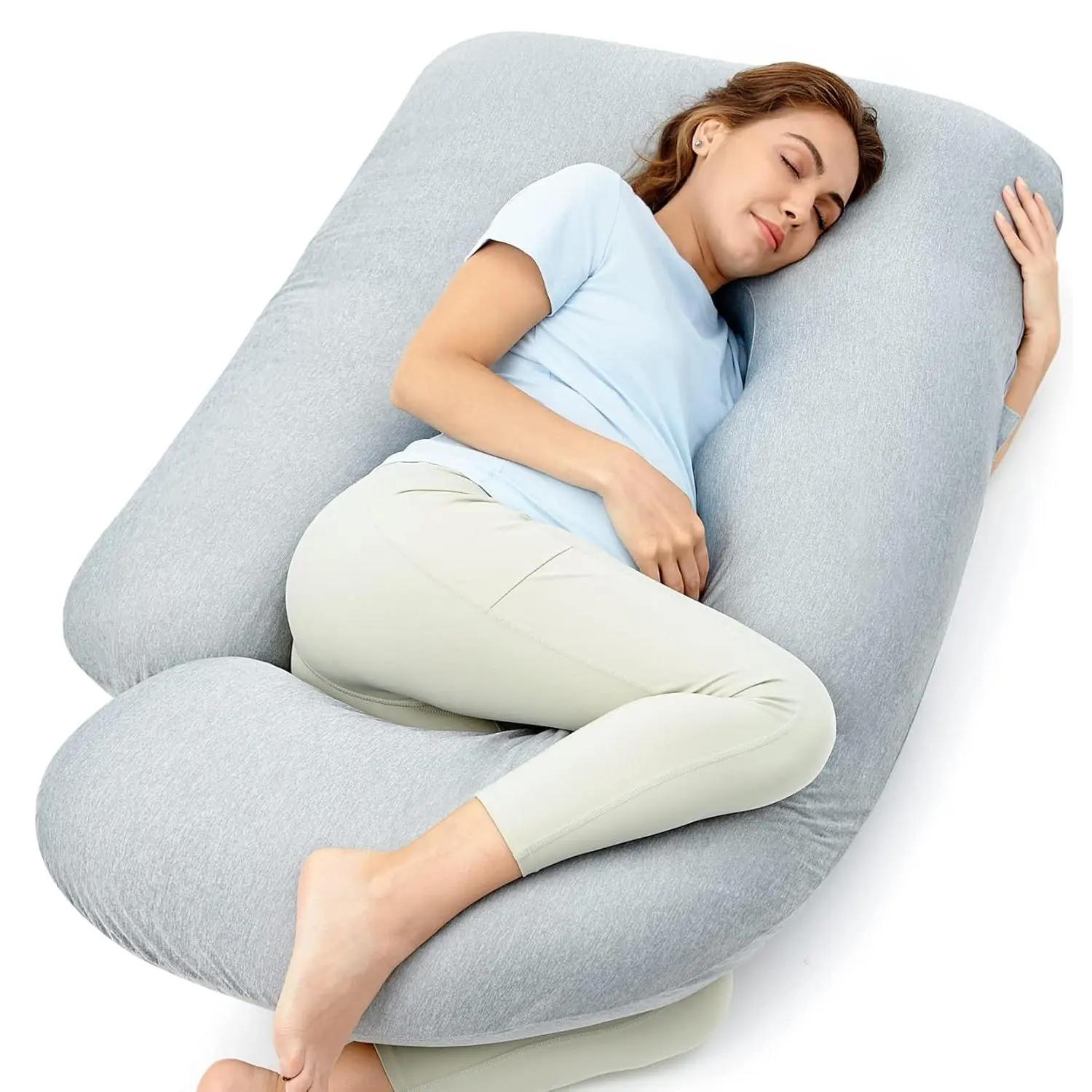 U-Shaped Maternity Full Body Pillow for Pregnant Women - 57in Cooling Cover, Supportive for Side Sleepers' Back, Hip, Belly, Legs, Safe, 57 Inch, Belly Maternity Pillows, Prenatal Longitudinal Maternity Pillows