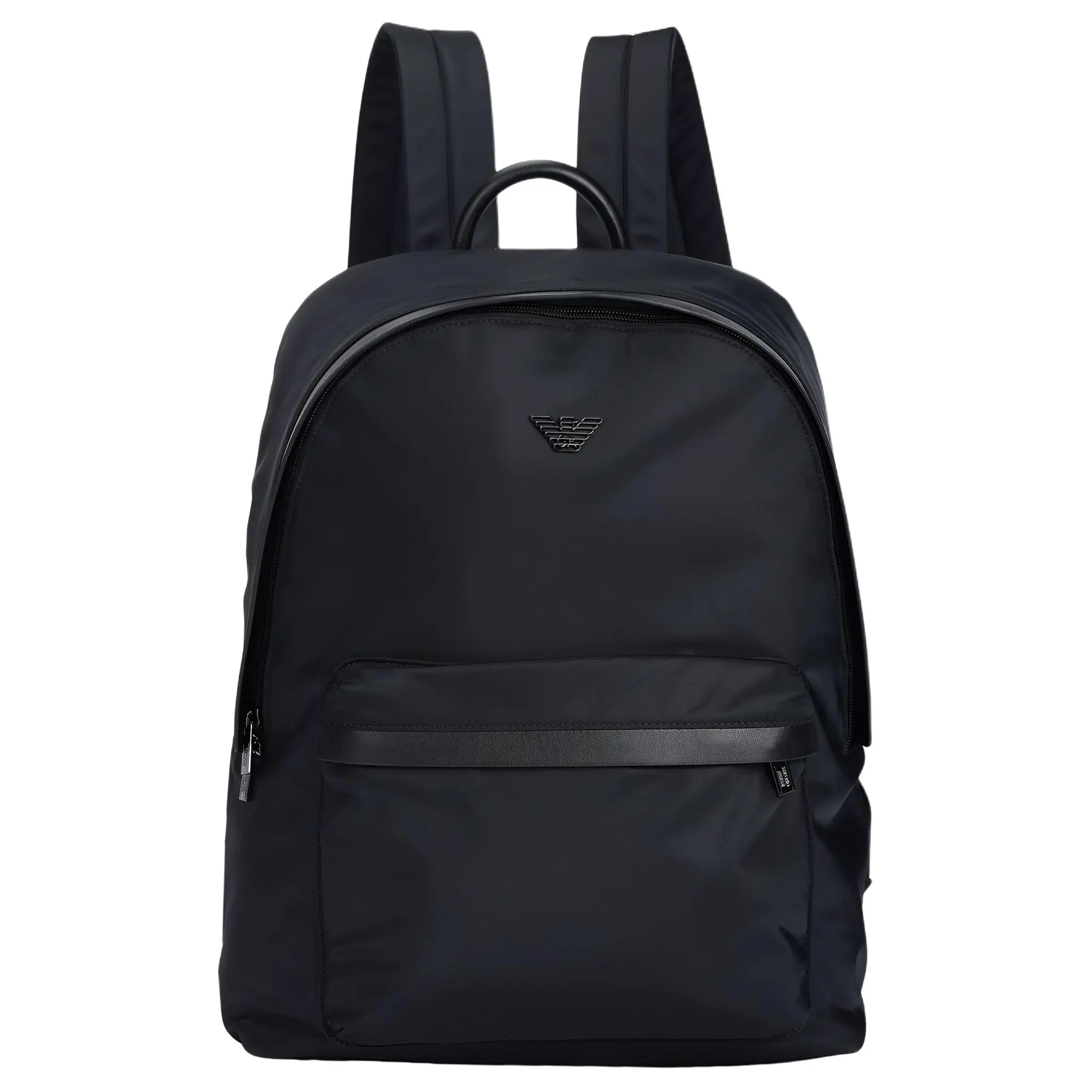 Emporio Armani Classic Logo Zipper Crossbody Backpack for Men, Color-Blocked Nylon, Black
