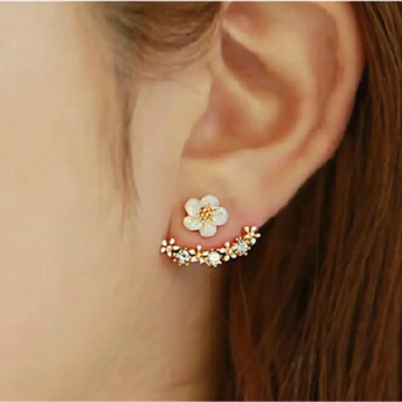 2025 New Female Metal Coated Cute Floral Stud Earrings, Cherry Blossoms & Peach Flowers Design, Fashion Costume Jewelry for Daily Wear