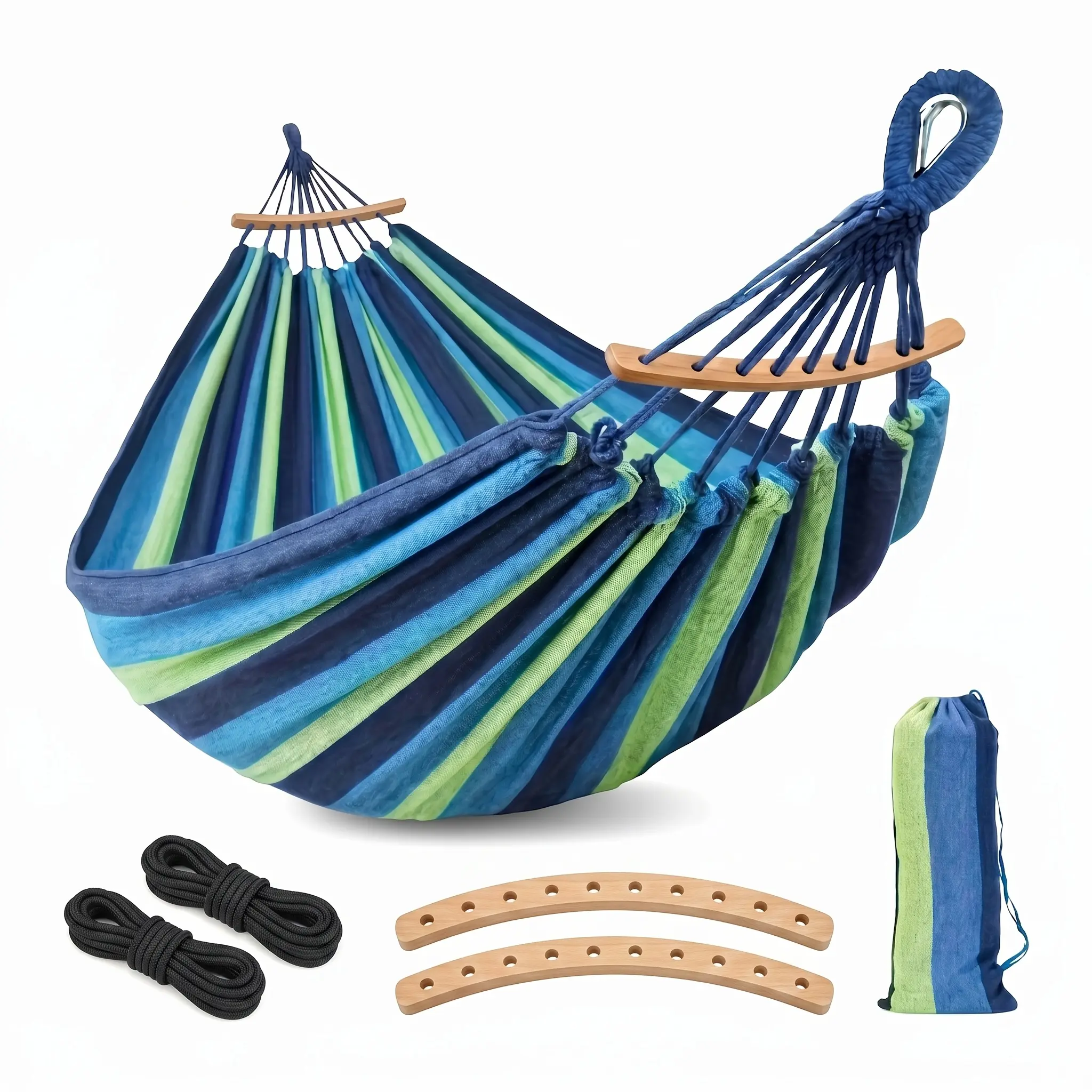 Extra-Large Wide-Style Polyester Canvas Hammock for Camping - Thick, Heavy-Duty, Comfortable Suspension Swing with Attachment, Weatherproof Outdoor Hanging Lounger for Patios, Backyards