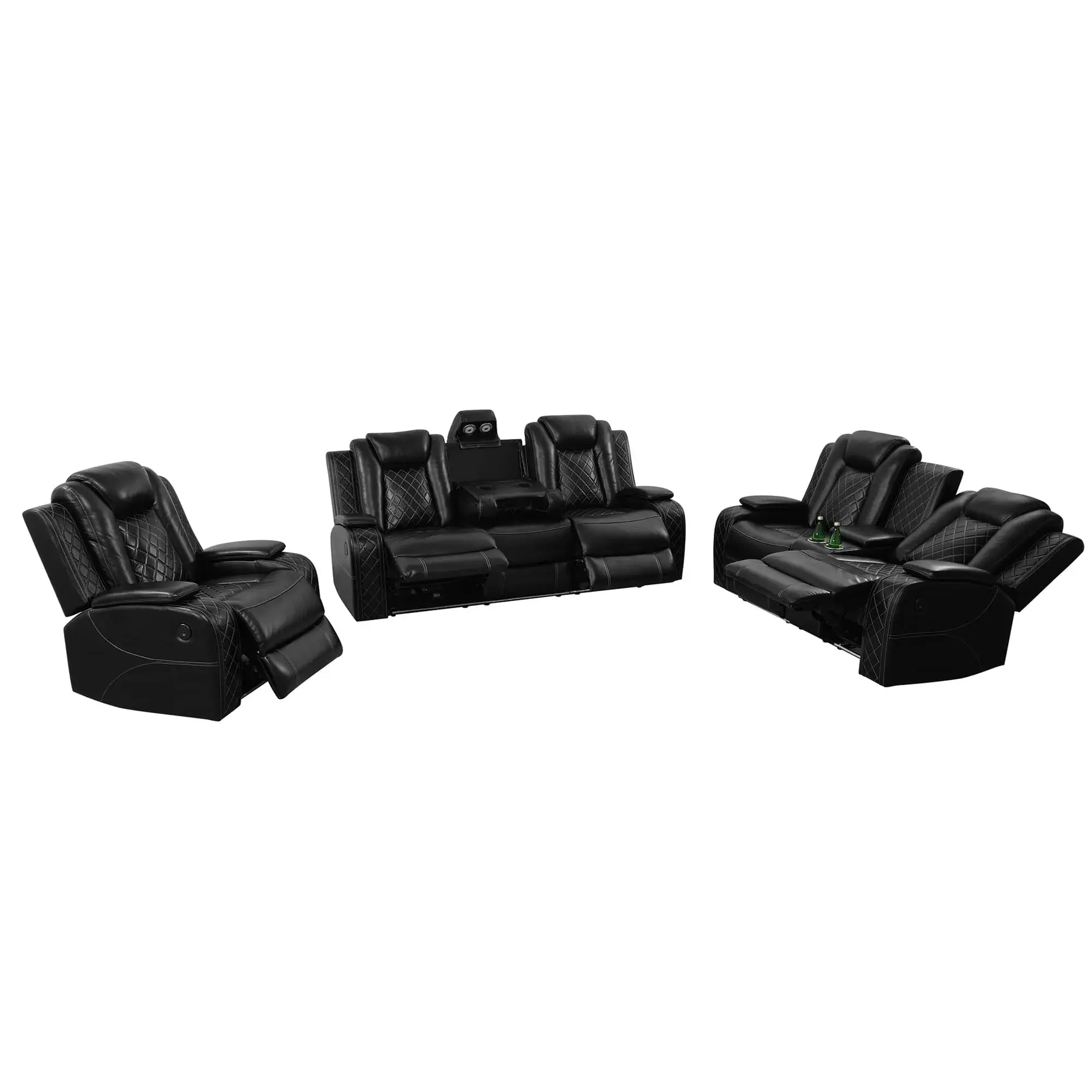 High Quality 3-Seater Genuine Leather Electric Recliner Sectional Sofa Set - Sponge Filling, Modern Twist, Upholstered, Footrest, Luxury Artisan Design for Home Living Room, Hotel, Modern Twist Recliners, Upholstered Recliners