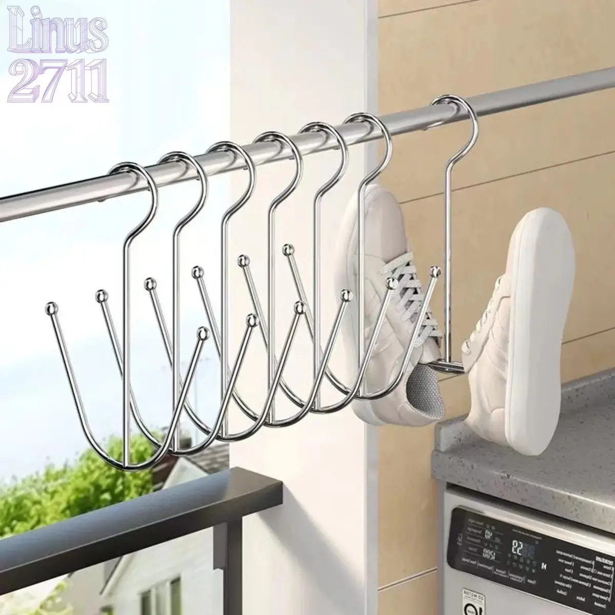 Stainless Steel Shoe Rack Organizer, 5-Piece Wall-Mount Set with Self-Adhesive Hooks for Hallway, Space-Saving Quick-Drying Design