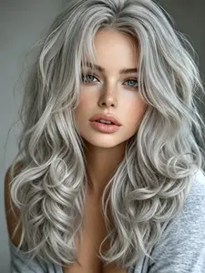Short Light Grey Body Wave Synthetic Lace Front Wig 13x4 HD Lace Front Wigs, Lace Frontal Wigs Pre Plucked Wavy Lace Front Synthetic Wig for Women Lace Front Loose Wave Lace Front Wig for Daily Wear