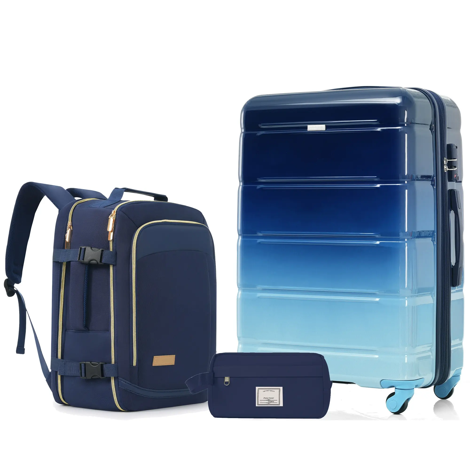 ARCH 3-Piece Luggage Set Pack, 28 in Hard Shell Organizer Travel Gear, ABS Plastic+PC Checked Suitcase with TSA Lock, Travel Duffel Bag, Wet-Dry Toiletry Bag, Navy, 360° Spinner Wheels, Telescopic Handle, for Vacation, Family Use, Three Pieces